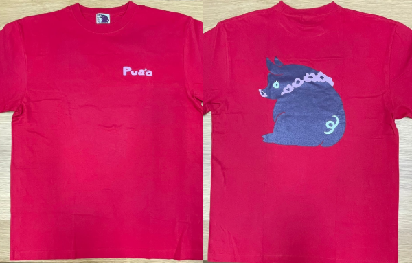 Pua'a(プアア)Tシャツ(赤)の表裏画像